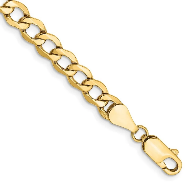 Birch grain bangles-Curata 14k Yellow Gold Hollow Polished Lobster Claw Closure 5.25mm Semi-Solid Curb Link Chain Bracelet - 7 Inch