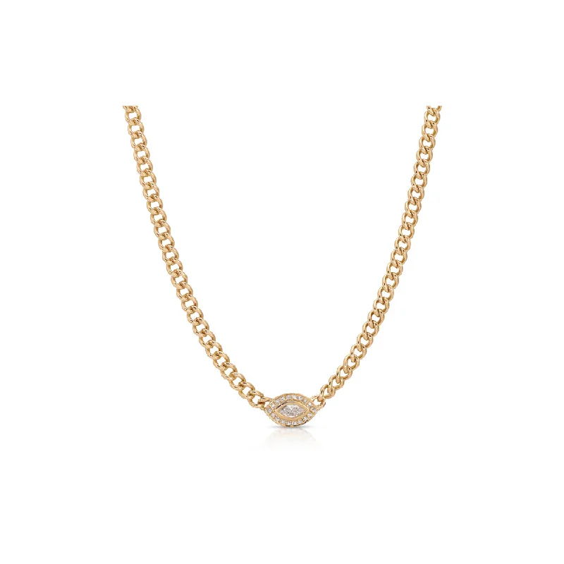 Zodiac charm necklaces-14K Rose Gold Diamond Evil Eye Chain Link Necklace