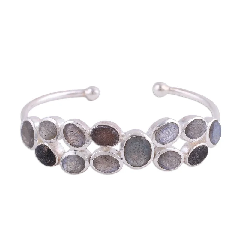 Hand-polished bangles-Handmade Sterling Silver 'Imperial Mystery' Labradorite Quartz Bracelet (India)