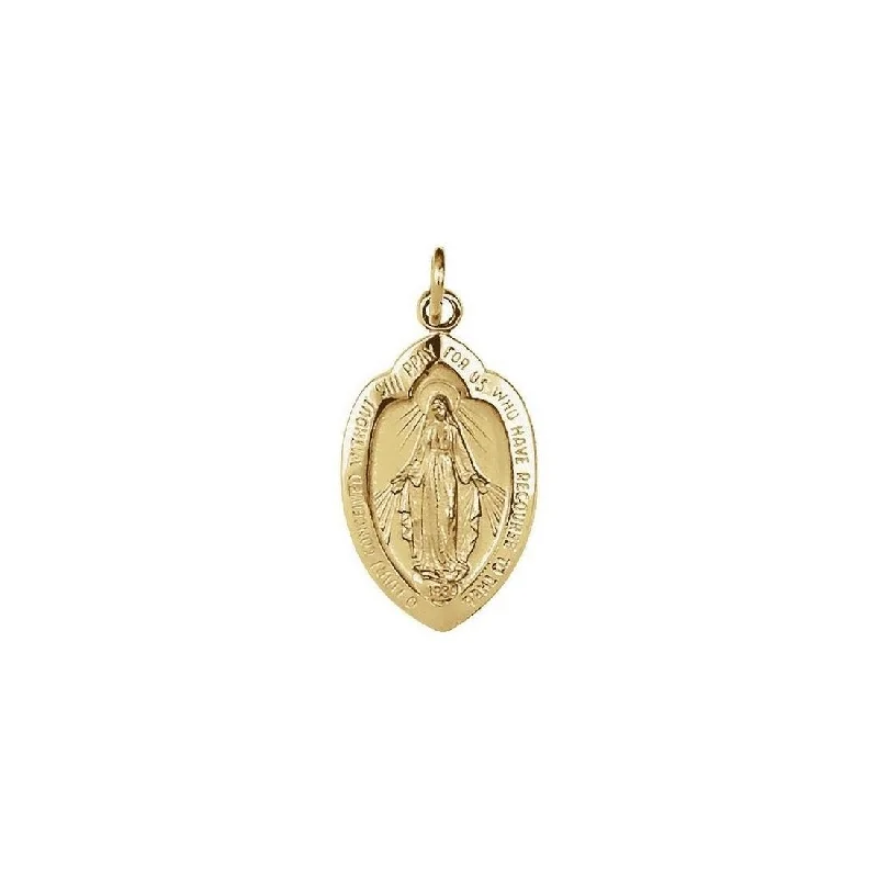 Agate gem necklaces-Curata 14k Yellow Gold 18x12mm Polished Oval Miraculous Medal Necklace, 16"