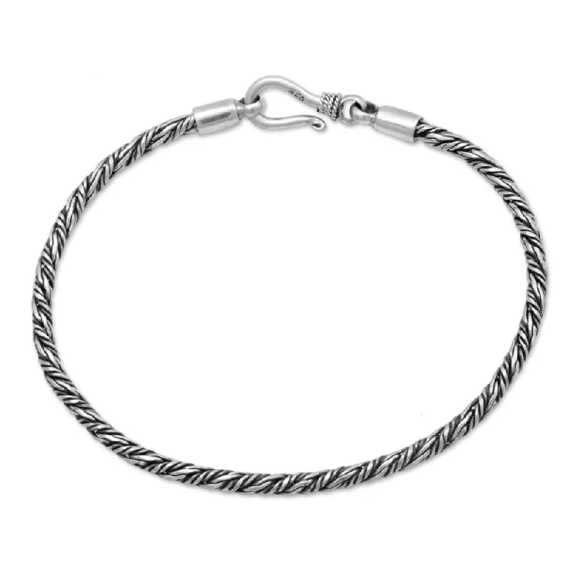 Birch grain bangles-Sterling Silver Braided Bracelet, 'Woven Secret' (Indonesia) - 7'6" x 9'6"