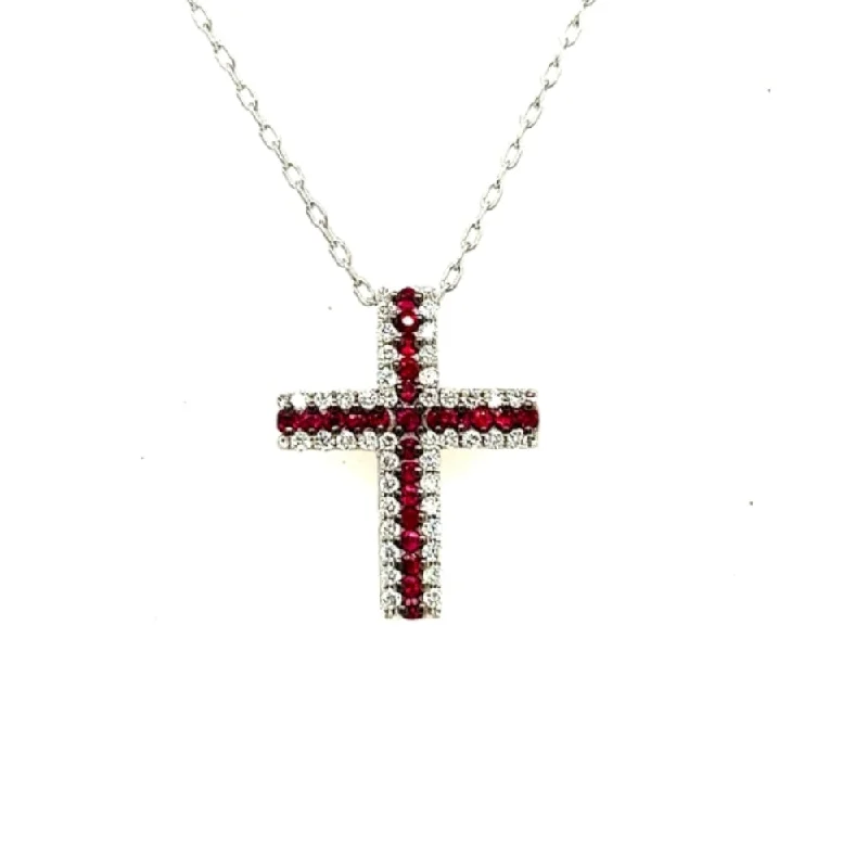 Bold art necklaces-18k Ruby & Diamond Cross Pendant Necklace