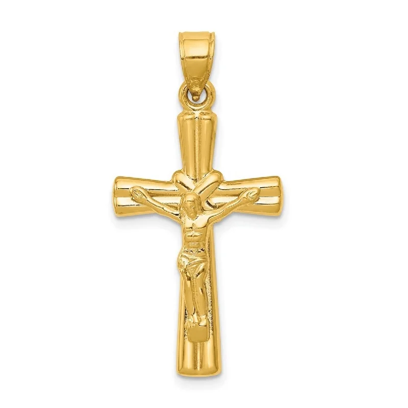 Quartz healing necklaces-Curata 14k Yellow Gold 18" Reversible Hollow Crucifix Pendant Necklace 34.2x16.3mm