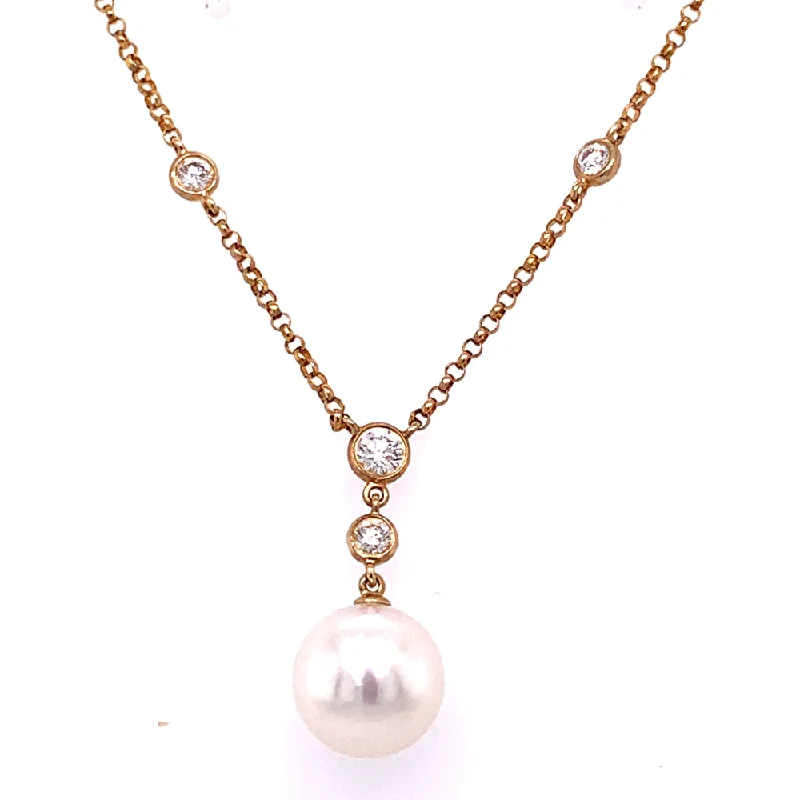 Emerald gem necklaces-14k Pearl & Diamond Pendant Necklace