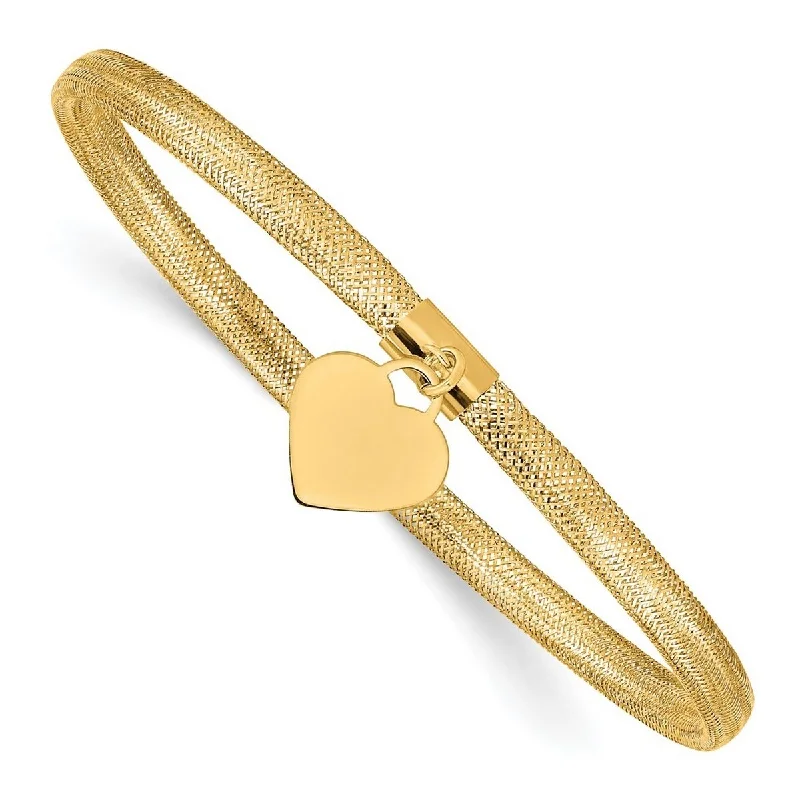 Dove feather bangles-Curata 14k Yellow Gold Love Heart Stretch Mesh Bracelet