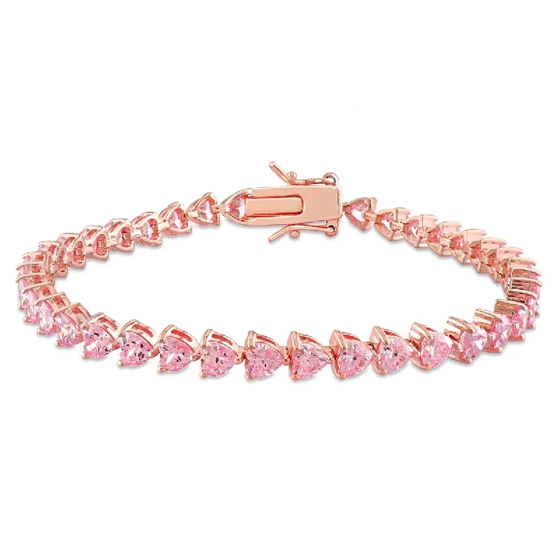 High shine bangles-Miadora 12 1/3ct TGW Created Pink Heart-Cut Sapphire Tennis Bracelet Rose Silver - 7.5 in.