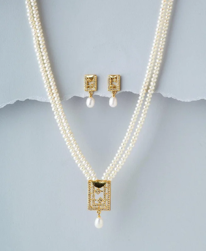 Solid bar necklaces-Classic Real Pearl Necklace Set