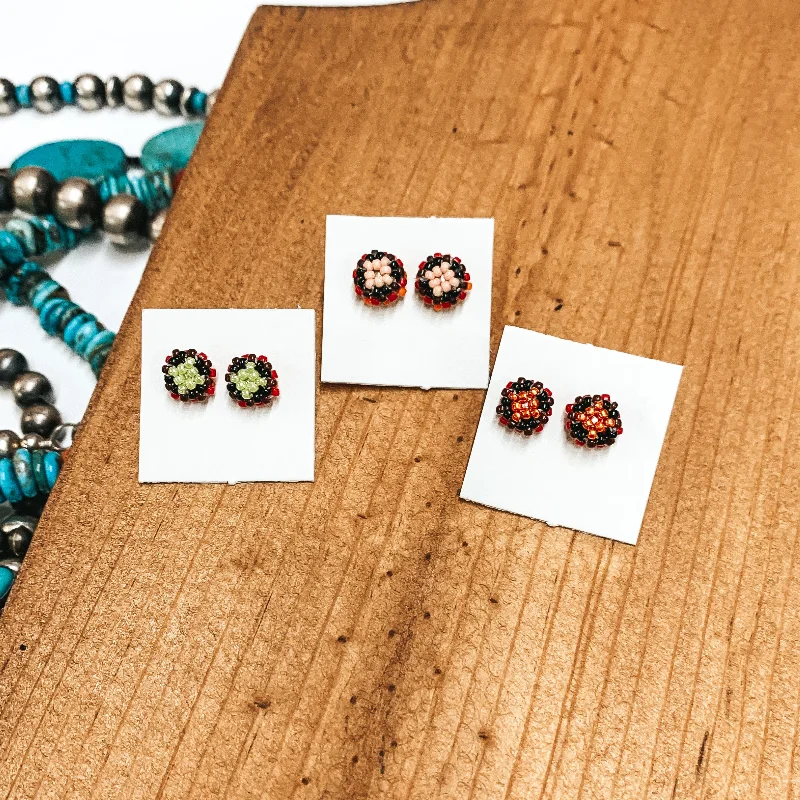 Surf theme earrings-Navajo | Navajo Handmade Beaded Stud Earrings in Blacks