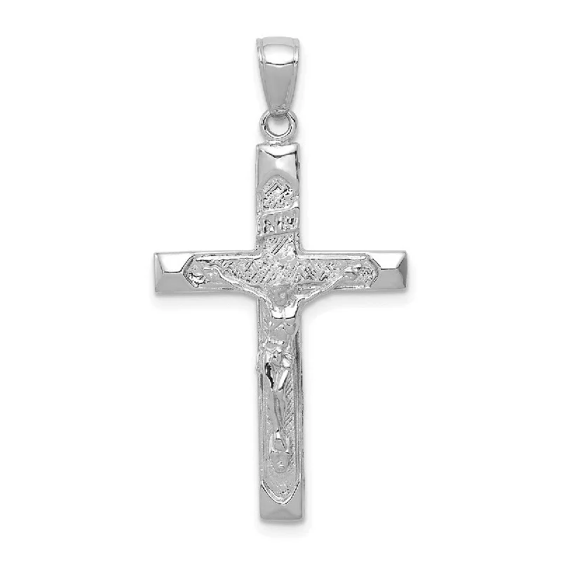 Lapis stone necklaces-Curata 14k White Gold 18" Textured INRI Crucifix Cross Necklace (20mm x 37mm)