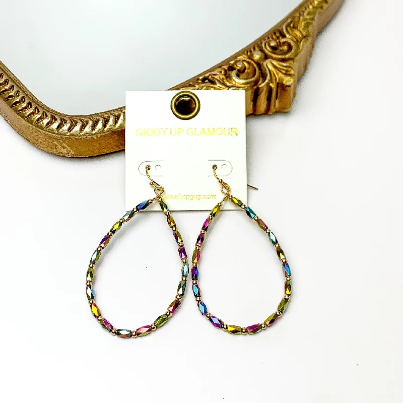 Crystal-twisted earrings-Multicolor Beaded Open Drop Earrings with Gold Tone Spacers