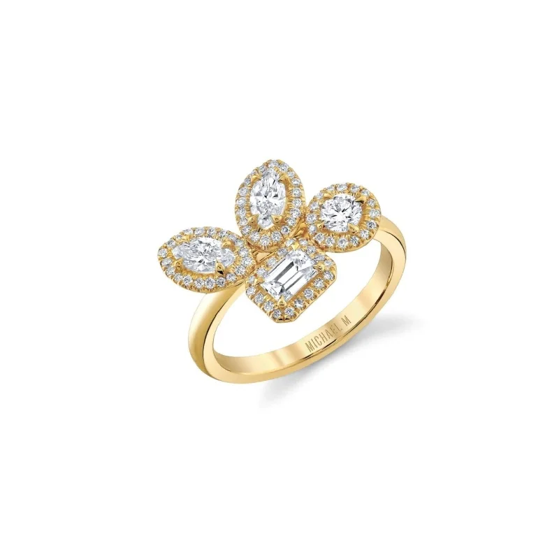 Solitaire gold engagement rings-Montage Cluster Halo Ring