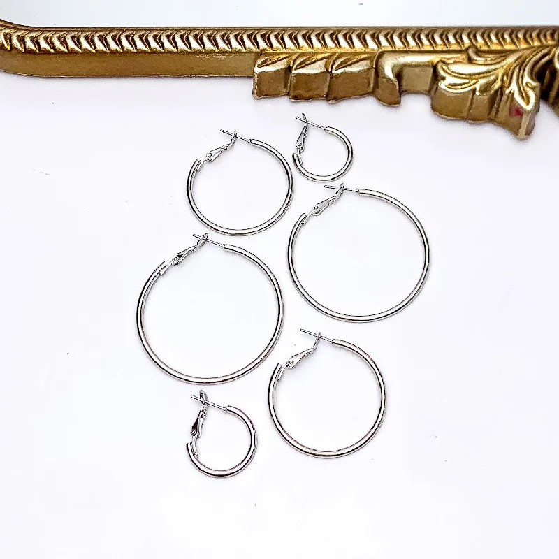 Light clay earrings-Set Of Three | Hoop Earrings in Silver Tone