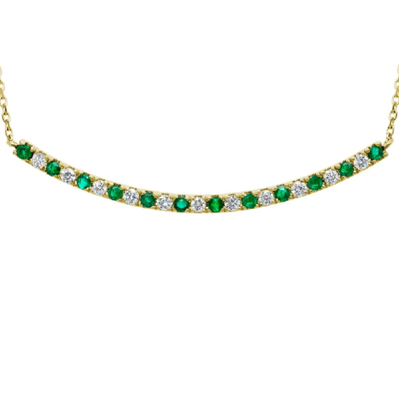 Soft thread necklaces-14k Gold Emerald & Diamond Curve Bar Pendant Necklace