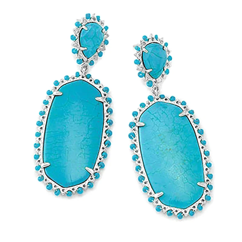 Square stud earrings-Kendra Scott | Parsons Silver Statement Earrings in Variegated Turquoise Magnesite