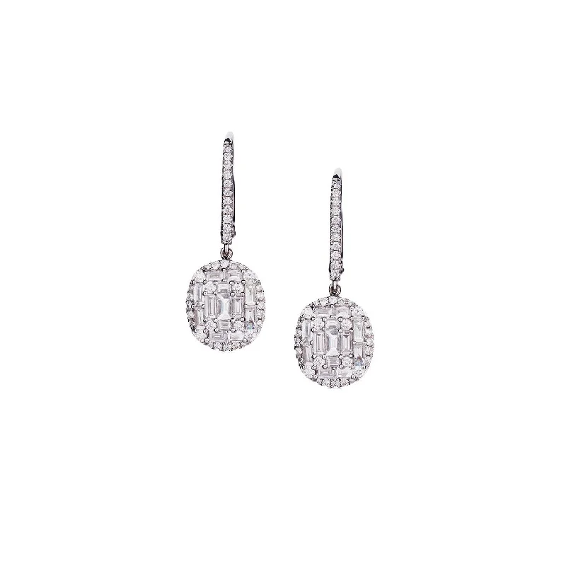 Pink gold earrings-BAGUETTE & ROUND DIAMOND DROP EARRINGS