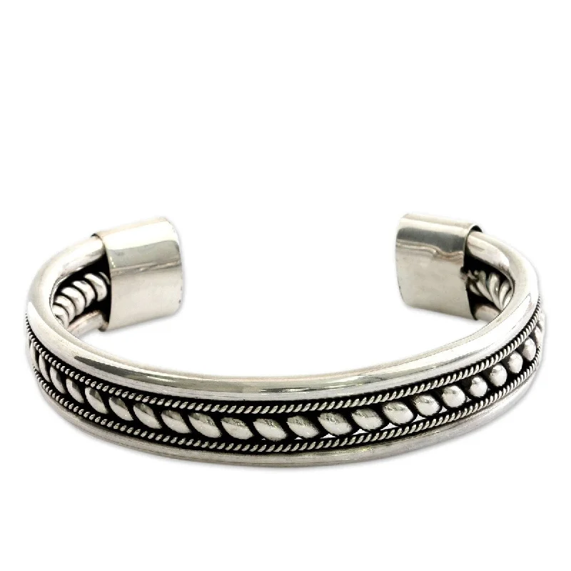 Fused metal bangles-NOVICA Strength of Celuk, Sterling silver cuff bracelet