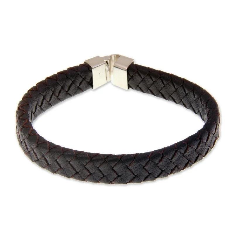 Textured metal bangles-Handmade Leather Steadfast Bracelet (Indonesia)