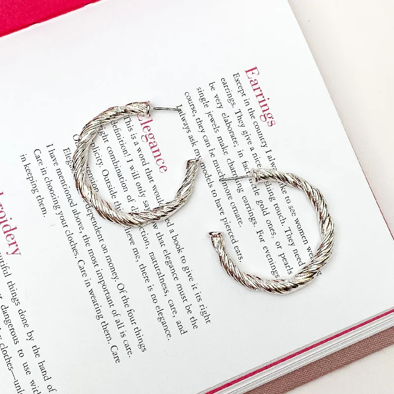 Nomad feather earrings-Anything Goes Twisted Medium Hoop Earrings in Silver Tone