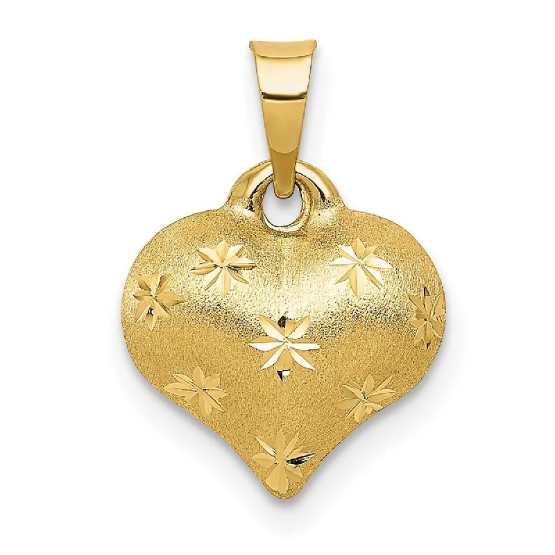 Leaf design necklaces-Curata 14k Yellow Gold 18" Sparkle-Cut Puffed Heart Pendant Necklace - 11.6x16.1mm