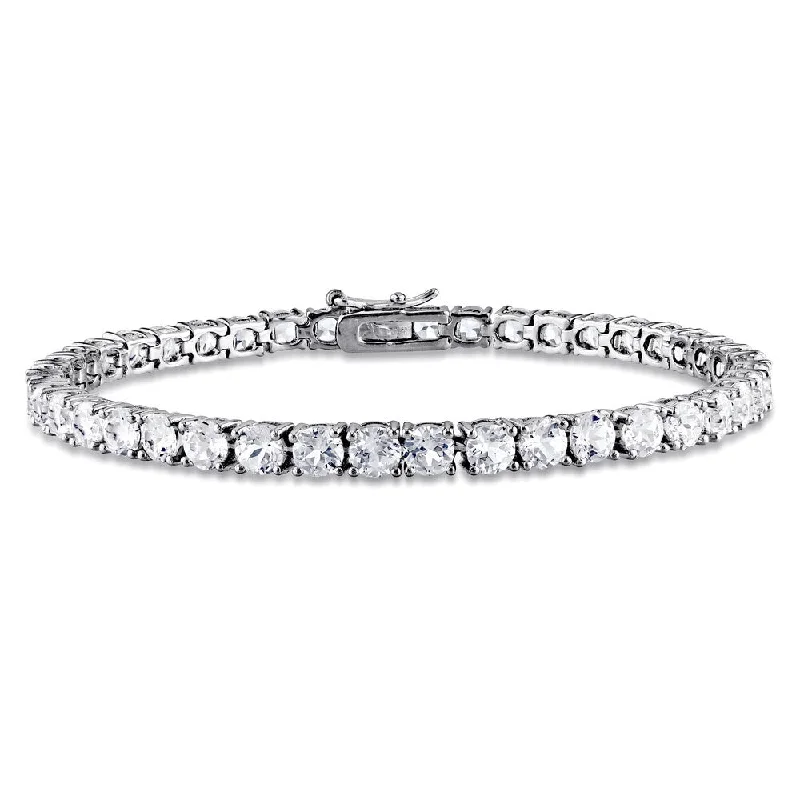 Smooth form bangles-Miadora Sterling Silver 14 1/4ct TGW White Sapphire 7.25-inch Tennis Bracelet