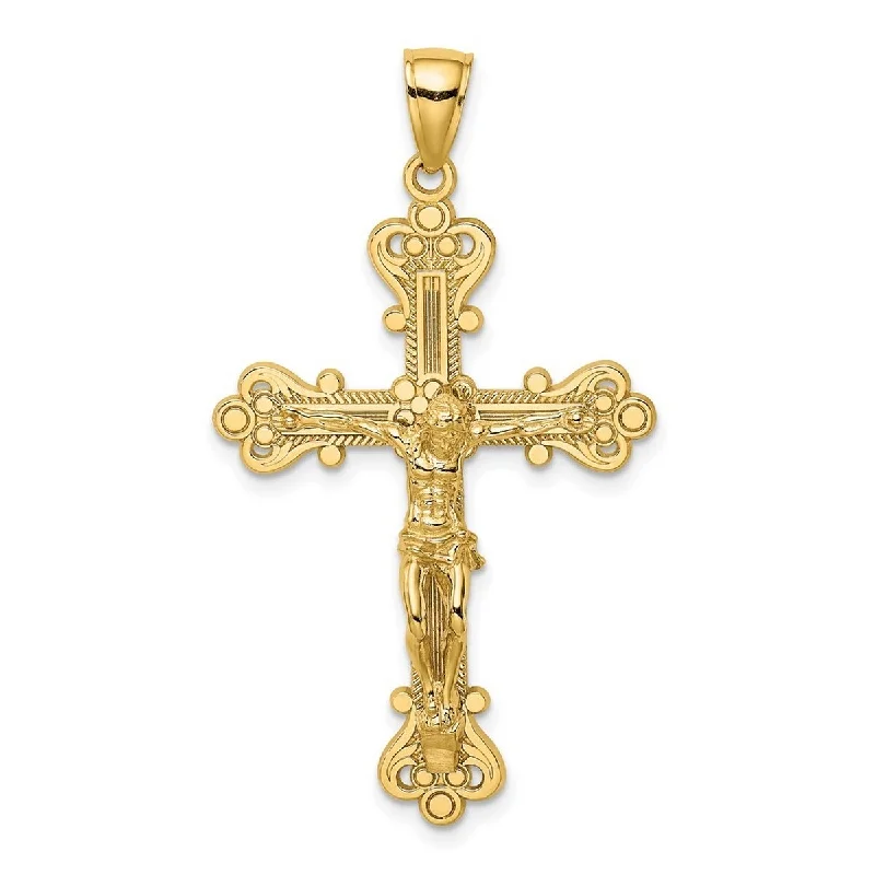 Neat-line necklaces-Curata 14k Yellow Gold Large Textured Engraved Ornate Crucifix Cross Necklace 30mm x 44mm