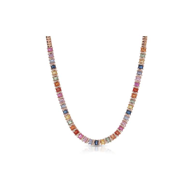 Whimsical bead necklaces-14K Rose Gold Multi Color Sapphire and Diamond Necklace