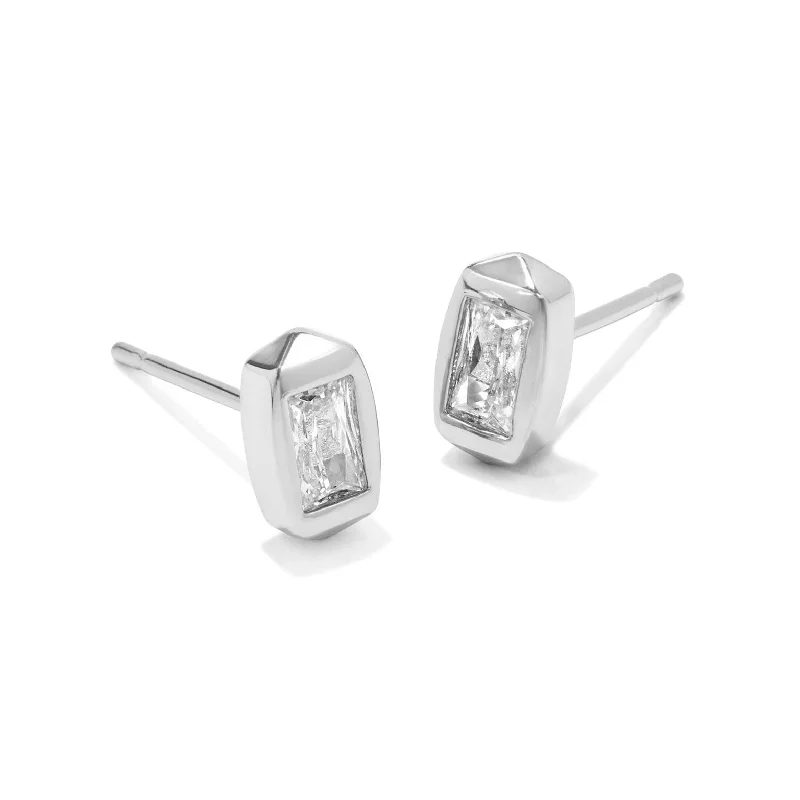 Vintage clip earrings-Kendra Scott | Fern Silver Crystal Stud Earrings in White Crystal