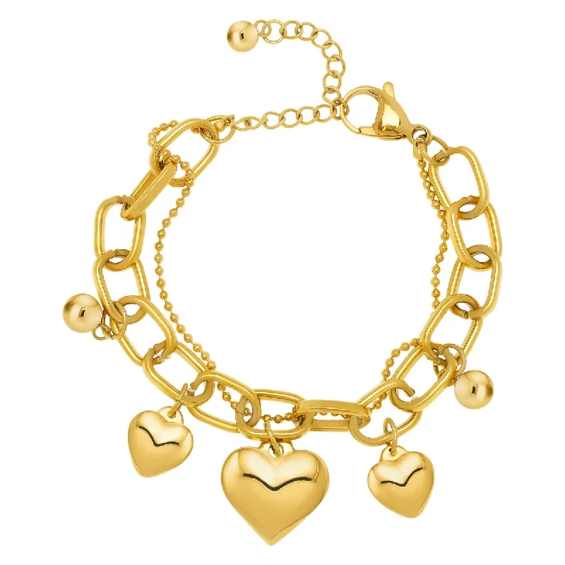 Petal carved bangles-Victoria Townsend Yellow Gold Plated 3 Heart Charm Link Bracelet