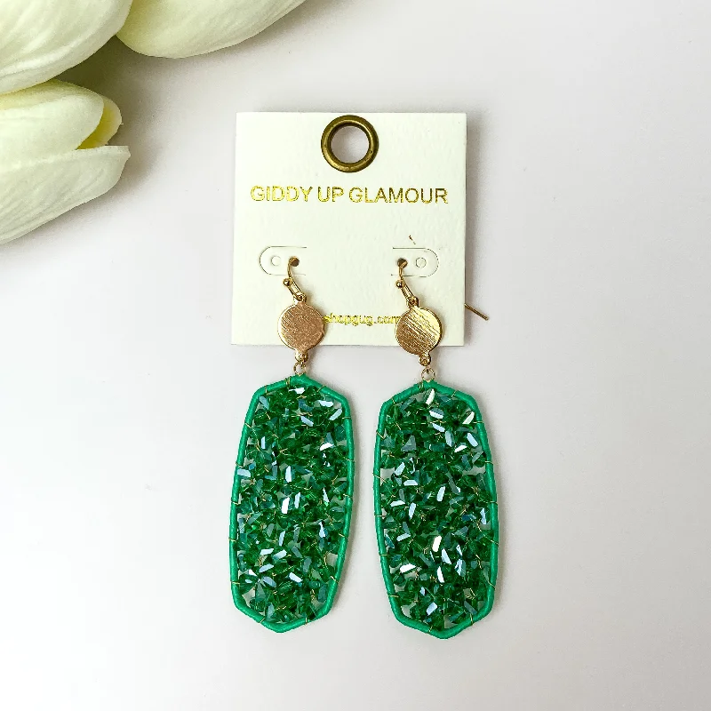 Polished bead earrings-Emerald Green Crystal Drop Earrings with Gold Tone Accents