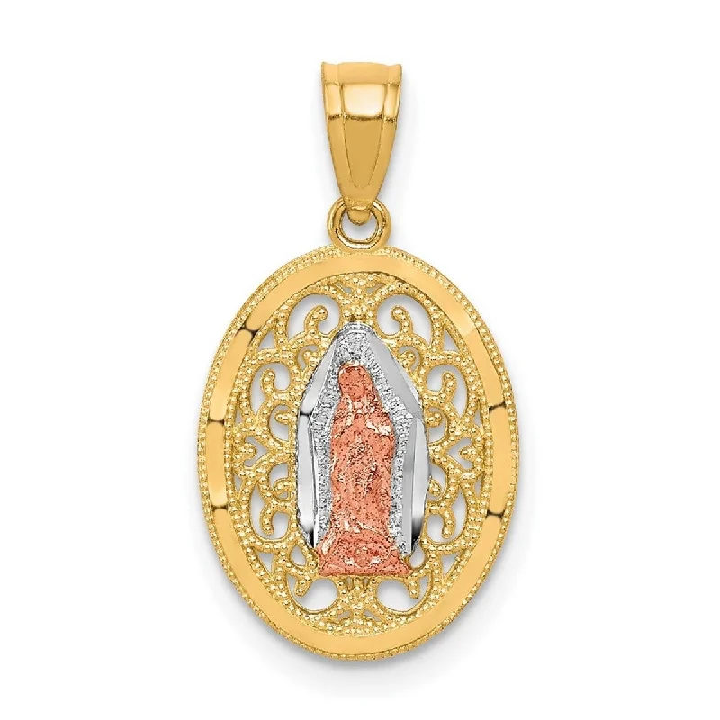 Full moon necklaces-Curata 10k Two-Tone Gold 18" Filigree Our Lady Of Guadalupe Pendant Necklace