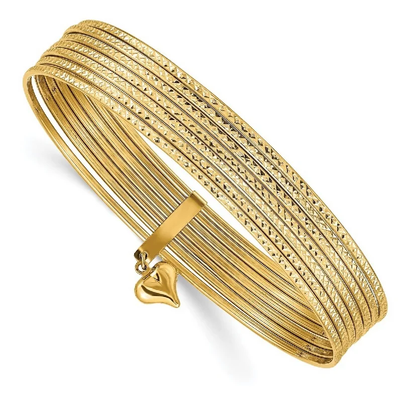 Open frame bangles-Curata 14k Yellow Gold Hollow Textured Sparkle Cut Slip on Bangle Bracelets