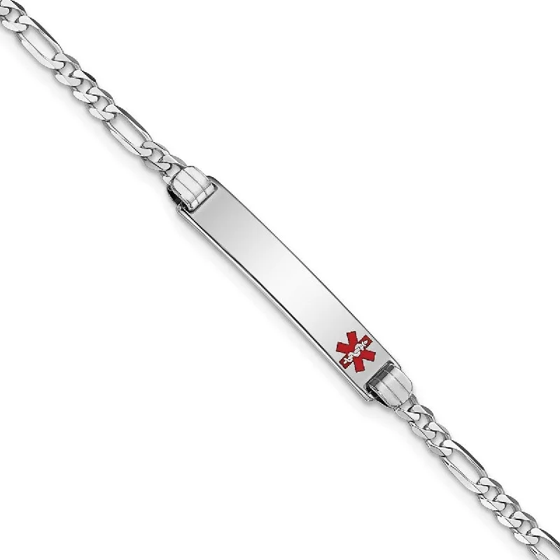 Tri-tone bangles-Curata 5.2mm 14k White Gold Engravable Medical Red Enamel Figaro Link ID Bracelet