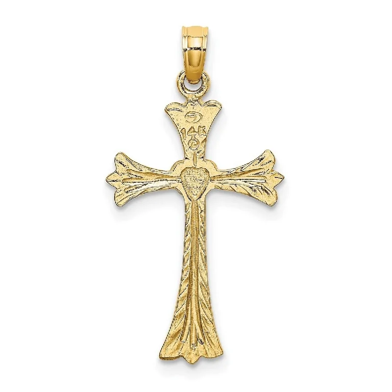 Bold art necklaces-Curata 14k Yellow Gold 18" Textured Cross With Engraveable Heart Necklace - 15mmx23.4mm