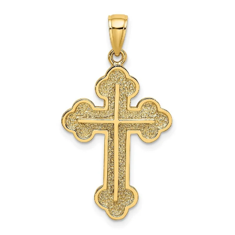 Smooth pendant necklaces-Curata 14k Yellow Gold Textured Budded Cross Necklace 18mm x 26mm