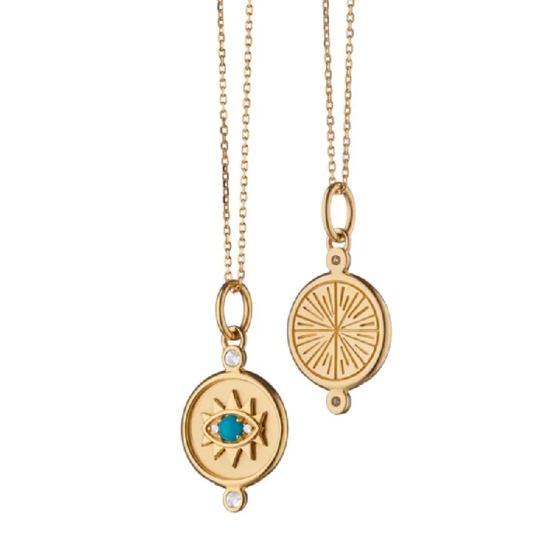 Thick collar necklaces-Monica Rich Kosann Mini "Protect" Evil Eye Charm Necklace in 18K Yellow Gold