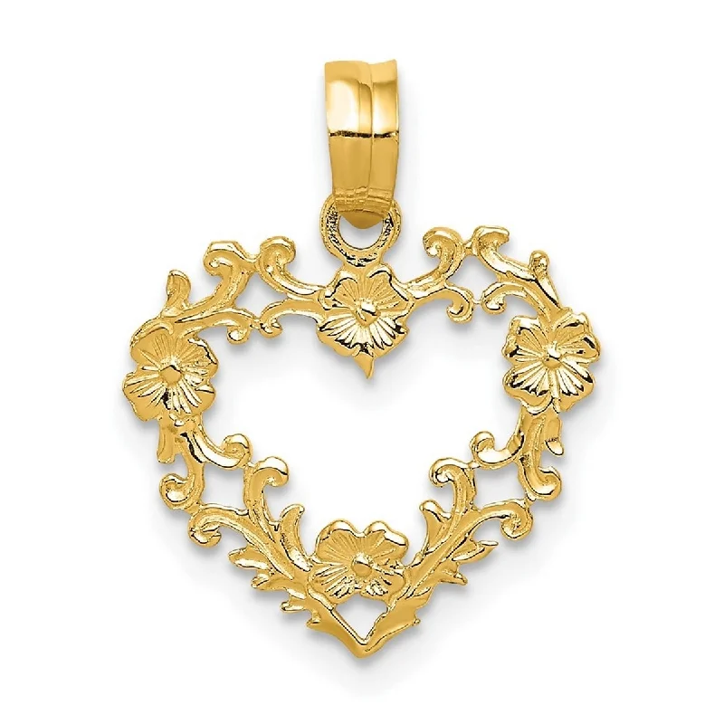 Thick chain necklaces-Curata 14k Yellow Gold 18" Polished Filigree Floral Cut-Out Heart Pendant Necklace - 15x19.1mm