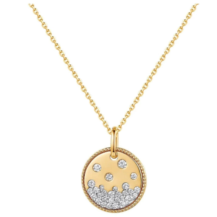 Leaf design necklaces-14k Disc Pendant Necklace with Diamonds