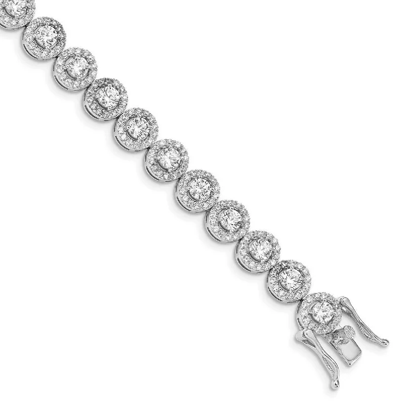 Polished word bangles-Curata 925 Sterling Silver Rhod Plated CZ Cubic Zirconia Simulated Diamond Tennis Bracelet 7.5 Inch