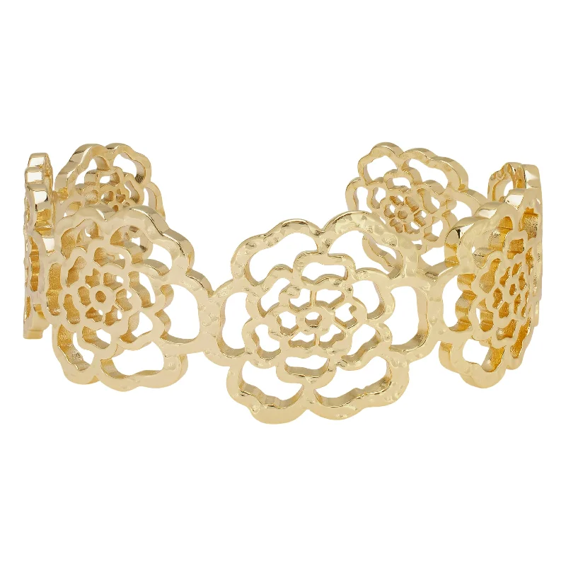 Solid cuff bangles-Victoria Townsend Yellow Gold Plated Flower Cuff Bracelet