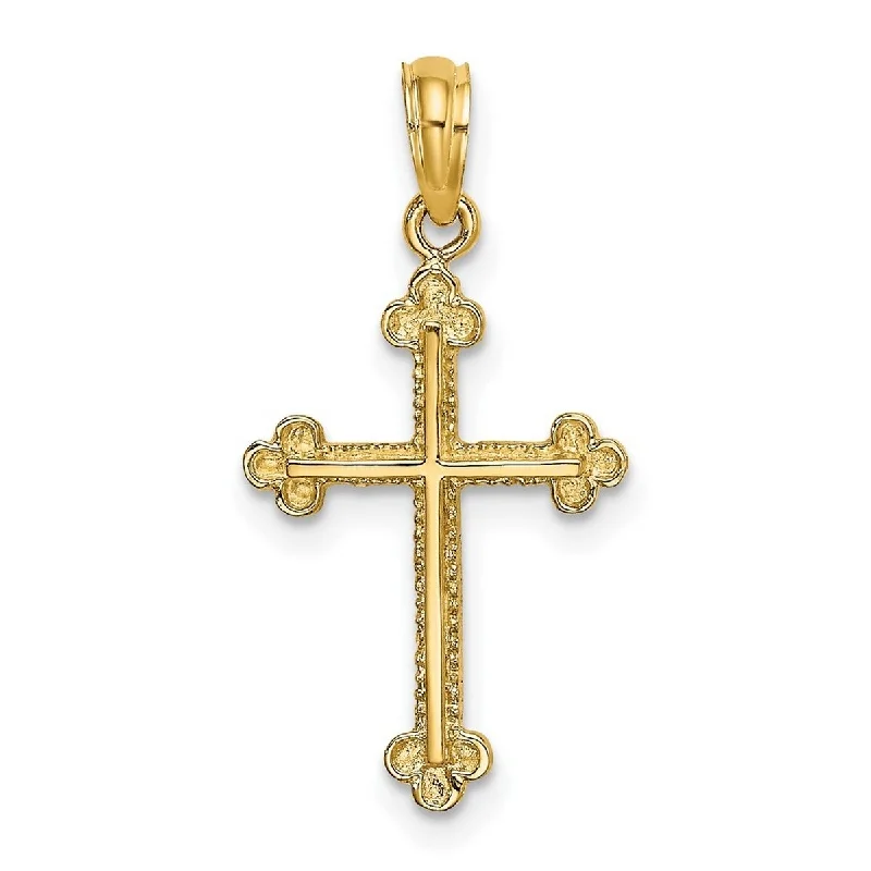 Cultured pearl necklaces-Curata 14k Yellow Gold Beaded Budded Cross Pendant Necklace 14mm x 19mm