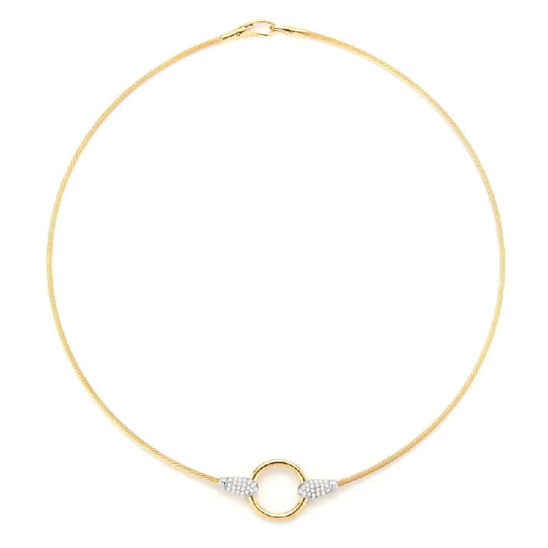 Neat-line necklaces-14k Gold Open Circle Necklace with Pave Diamond Accents