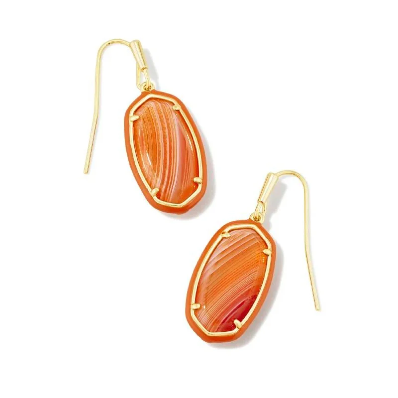 Rustic flair earrings-Kendra Scott | Dani Gold Enamel Frame Drop Earrings in Orange Banded Agate