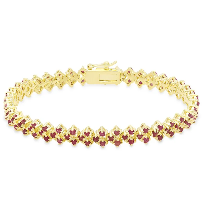 High shine bangles-Dolce Giavonna Gold Overlay Ruby Three Row Bracelet