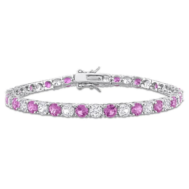 Cord edge bangles-Miadora 14 1/4ct TGW Created Pink & White Sapphire Bracelet in Sterling Silver