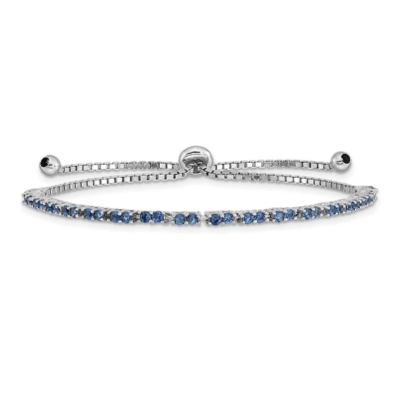 Joy charm bangles-Curata 925 Sterling Silver Rhodium Plated September Blue CZ Cubic Zirconia Simulated Diamond Adj Bracelet