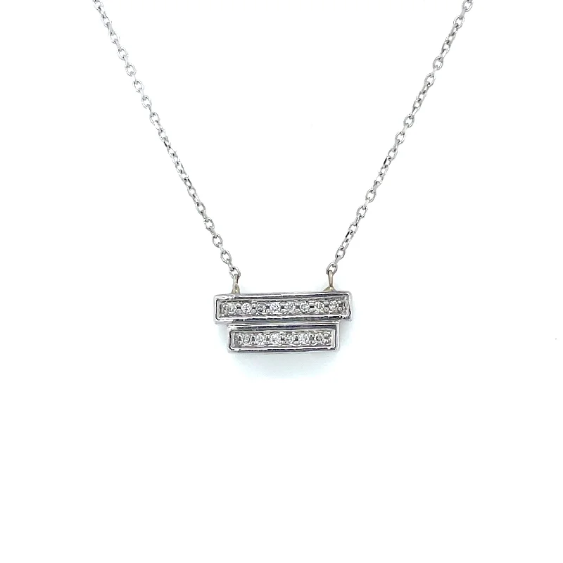 Simple cross necklaces-Estate 14k White Gold and Diamond Rectangle Pendant Necklace