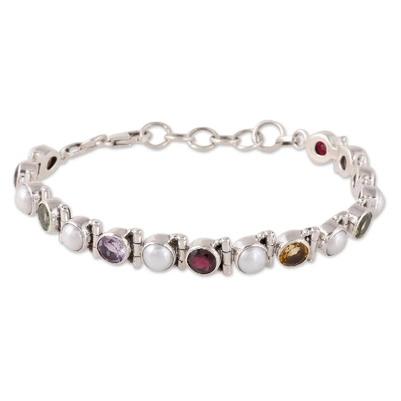 Twist clasp bangles-NOVICA Pure Chic, Multi-gemstone tennis bracelet