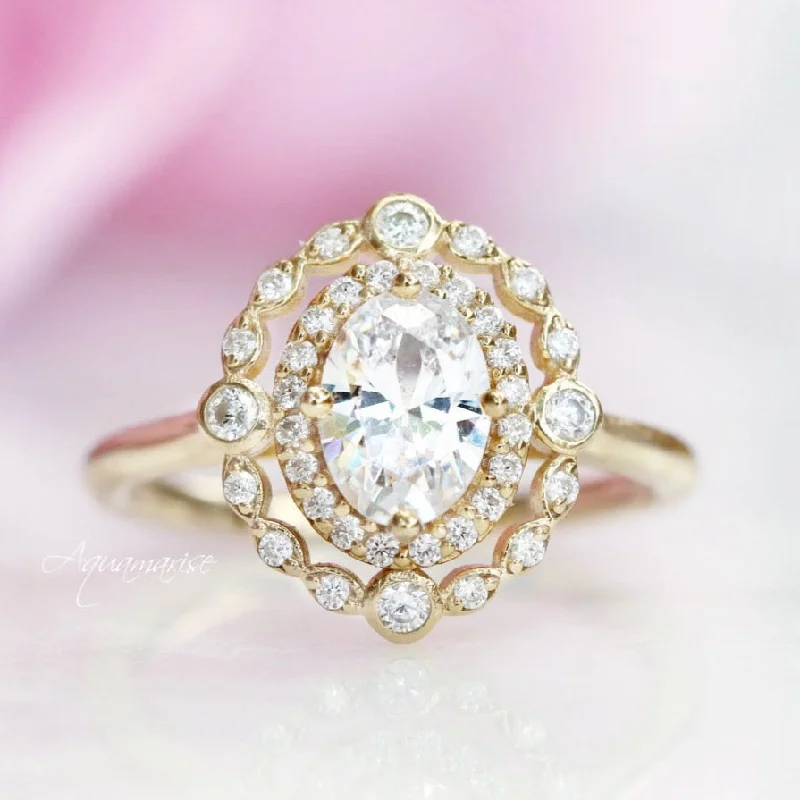 Oval diamond engagement rings-Valentina Diamond (cz) Ring-  14K Yellow Gold Vermeil