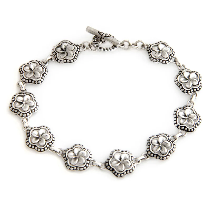 Pure star bangles-Handmade Sterling Silver 'Loyal Frangipani' Bracelet (Indonesia)