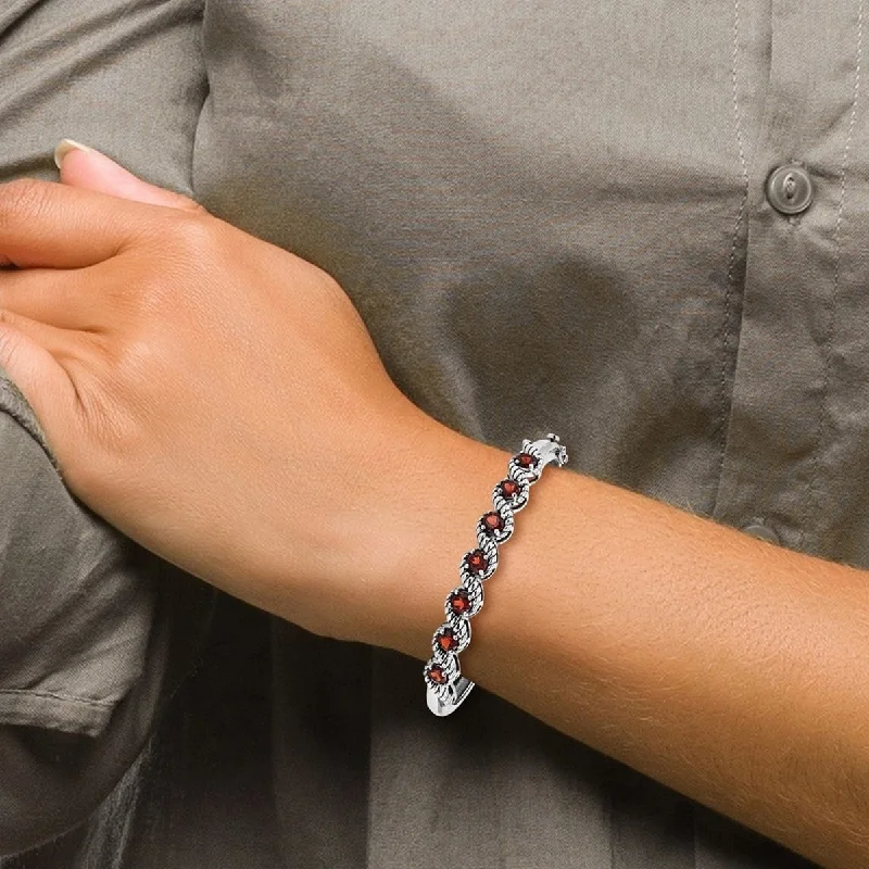 Pure crystal bangles-Curata 63.1mm 925 Sterling Silver Rhodium Plated Garnet Hinged Cuff Stackable Bangle Bracelet